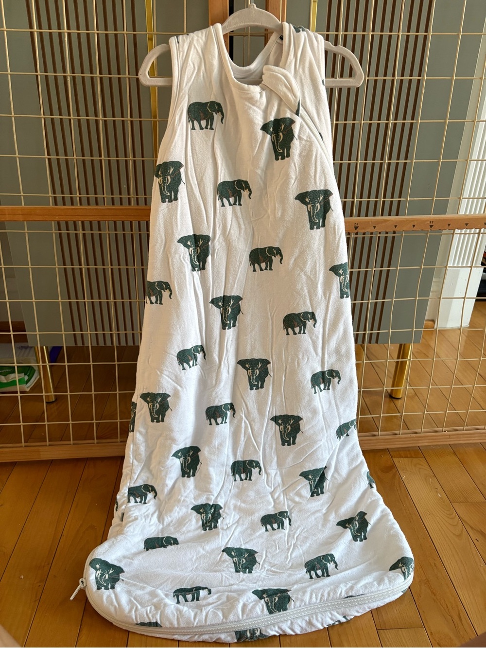 Kyte BABY White Sleep Sack with Green Elephant Print